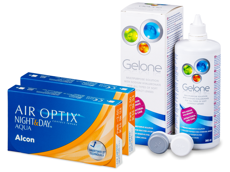 Air Optix Night and Day Aqua (2x3 lenses) + Gelone Solution 360 ml