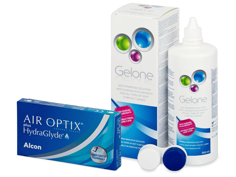 Air Optix plus HydraGlyde (3 lenses) + Gelone Solution 360 ml