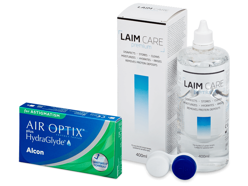Air Optix plus HydraGlyde for Astigmatism (3 lenses) + Laim-Care Solution 400 ml