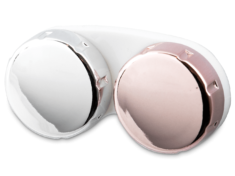 Contact lens case with mirrored finish – pink/silver 